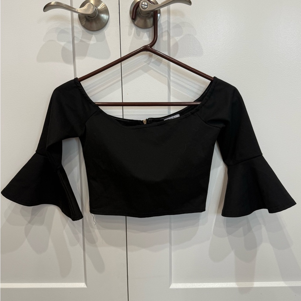 Tobi Black Bell Sleeve Crop Top